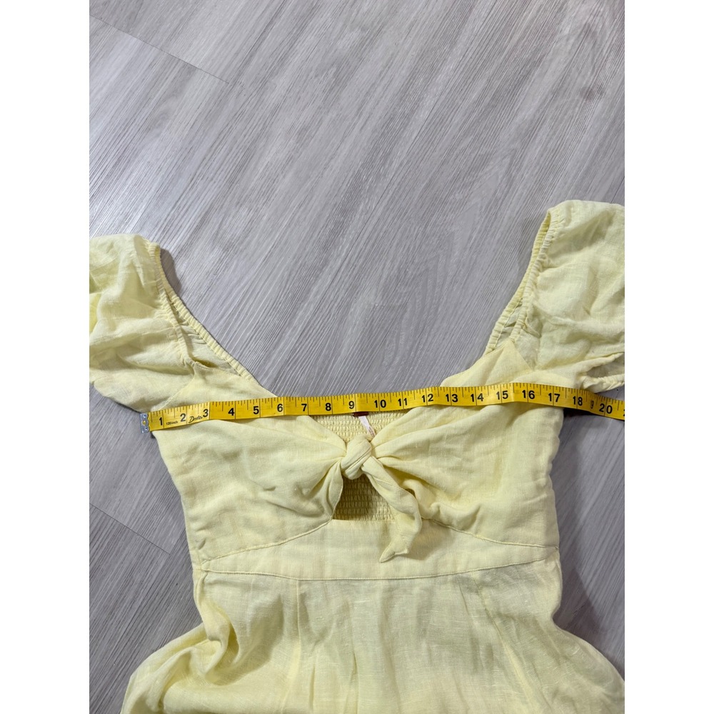 Free People Oasis Midi Dress Yellow Cotton Blend Tie Front Puff Sleeve Medium - Picture 6 of 13